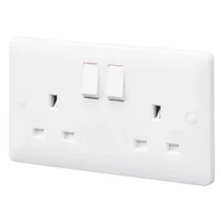 Outlet 💯 MK Base 13A 2-Gang SP Switched Socket White with White Inserts 🧨