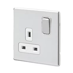 Best Pirce 👍 MK Aspect 13A 1-Gang DP Switched Plug Socket Polished Chrome with White Inserts 🔔