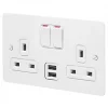 Cheapest 😉 MK Edge 13A 2-Gang DP Switched Socket + 2A 2-Outlet Type A USB Charger White with Colour-Matched Inserts 💯 -Deals Sockets Store 935HX P