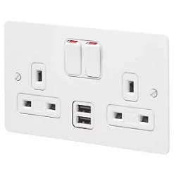Cheapest 😉 MK Edge 13A 2-Gang DP Switched Socket + 2A 2-Outlet Type A USB Charger White with Colour-Matched Inserts 💯
