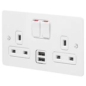 Cheapest 😉 MK Edge 13A 2-Gang DP Switched Socket + 2A 2-Outlet Type A USB Charger White with Colour-Matched Inserts 💯 3 Cheapest 😉 MK Edge 13A 2-Gang DP Switched Socket + 2A 2-Outlet Type A USB Charger White with Colour-Matched Inserts 💯