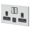 Wholesale 🔥 MK Aspect 13A 2-Gang DP Switched Socket + 2A 2-Outlet Type A USB Charger Polished Chrome with Black Inserts 🤩 -Deals Sockets Store 954HX P