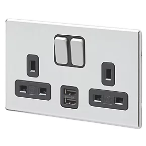 Wholesale ๐ฅ MK Aspect 13A 2-Gang DP Switched Socket + 2A 2-Outlet Type A USB Charger Polished Chrome with Black Inserts ๐คฉ 3 Wholesale ๐ฅ MK Aspect 13A 2-Gang DP Switched Socket + 2A 2-Outlet Type A USB Charger Polished Chrome with Black Inserts ๐คฉ